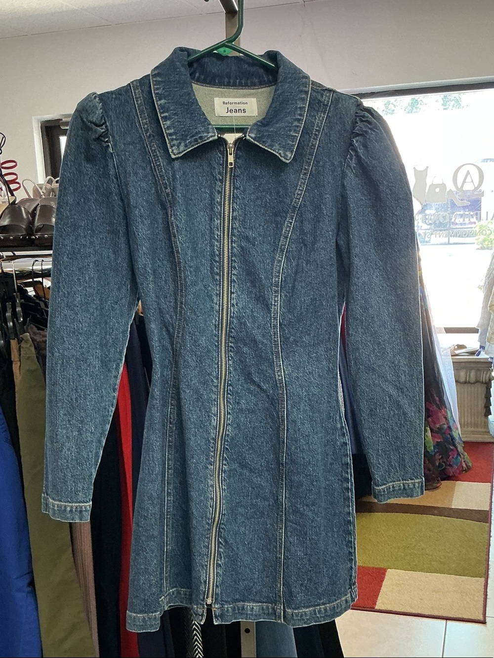 Reformation Dark Blue Denim Skinny Jeans Jacket Dress